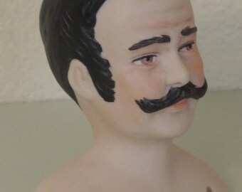 Vtg Handpainted Bisque doll head "The Villian"