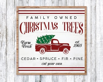 Vintage Christmas Tree Truck SVG, Red Christmas Tree Truck, Christmas Truck SVG, Sign, Vector, DXF, Print, Joanna Gaines, Magnolia Farms