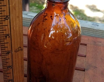 on sale Large Vintage Amber Glass Apothecary Bottle Owens-Illinois Duraglass medicine bottle dug bottle