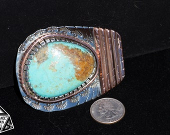 Sterling Silver • Copper • Turquoise • Buckle • Blue • Southwestern • Handmade • Turquoise Buckle • Gemstone Buckle • Kingman Turquoise