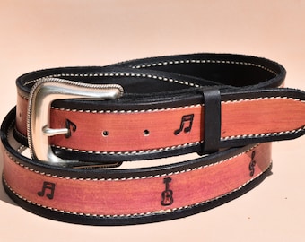Music Note Leather belt, ready to ship