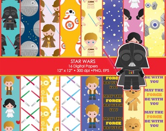 Star Wars, Luke, Leia, Skywalker, Darth Vader, R2D2, C3PO, BB8, Chewbaka, Death Star, Clipart, Digital Paper, Scrapbook, Commercial use