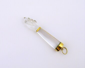 Natural White Quartz Figa Mano Fico Hand 18K Yellow Gold Amulet Pendant