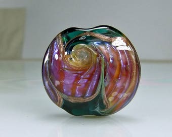 Lampwork Focal Bead Teal Pink Lampwork Focal Bead SRA GLass Focal Bead
