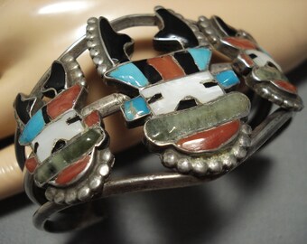 Museum Quality Older Vintage Zuni Turquoise Coral Sterling Silver Bracelet Old