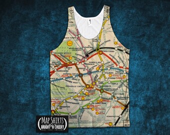 London Underground Tank Top All Over Print, Vintage Map, Vintage London Map, London Tank Top