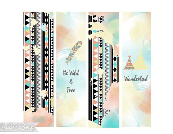 printable bookmarks tribal boho aztec pattern watercolor