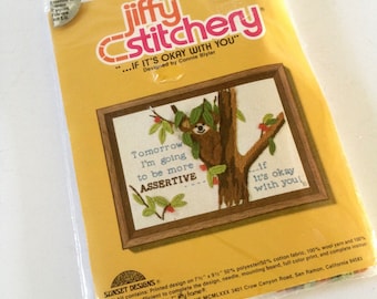 Jiffy Stitchery Crewel Kit, KOALA, Tomorrow I'm going to be more ASSERTIVE...if it's okay with you, vintage 1980 by Sunset Designs, sealed