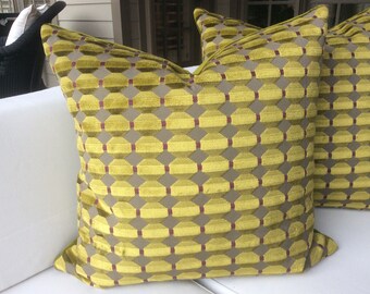ZOFFANY-Abacus in gold (chartreuse) mosaic cut velvet pillow covers