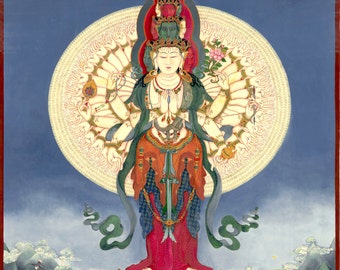 TIbetan Buddhist Thangka thanka tanka deity giclee print Bodhisattva Mantra Guanyin QuanYin 1,000 Armed Avalokiteshvara God of Compassion
