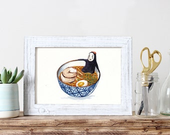Studio Ghibli Watercolor Spirited Away No Face Ramen Bath