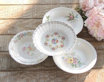 Mismatched Coupe Soup Bowls Set of 4 Tea Party Serving Bowls Wedding 1940s Farmhouse Cottage Style China Replacement China