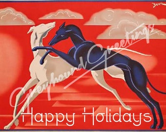 Art Deco Greyhound Christmas Cards - Set of 4, with envelopes