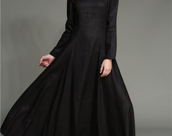 Black Dress, Maxi Dress, Maxi Linen Dress, Black Maxi Dress, Long Linen Dress In Black, Black Linen Dress, Winter Dress, Prom Dress