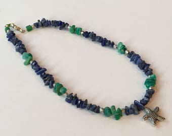 Starfish Anklet with Amazonite and Sodalite gemstones