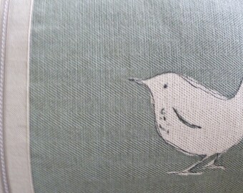 hand printed little eau de nil wren cushion