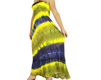 Off shoulder dress tie dye cotton 2 in 1 boho smock tube dress maxi summer sundress comfy beach casual dress long skirt (TD 82)