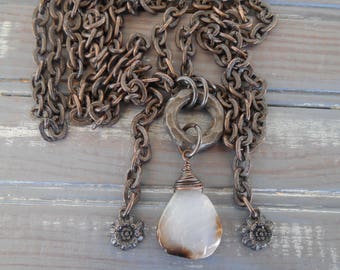 Rustic Agate Slice Necklace - Bohemian Necklace - Long Necklace - Boho Chic - Girlfriend Gift - Gift for Her - Boho Necklace - Agate Slice