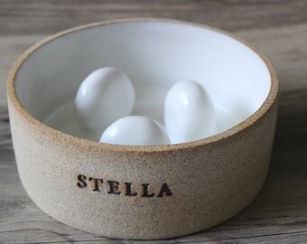 Custom Ceramic Slow Bowl, Dog Bowl, Cat Bowl, Slow Feeder, No Gulp Bowl, Personalized with Name