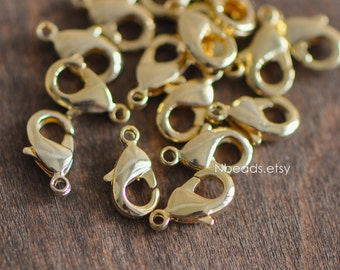 20pcs Gold Lobster Claw Clasps, 10/ 12/ 15/ 19mm Multi Sizes, Real Gold plated Brass, Necklace Bracelet Charm Clasps (GB-027)