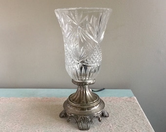 Crystal Hurricane Lamp Vintage Silver and Crystal Accent lamp Table lamp