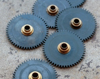 Vintage clock gears -- black -- set of 6