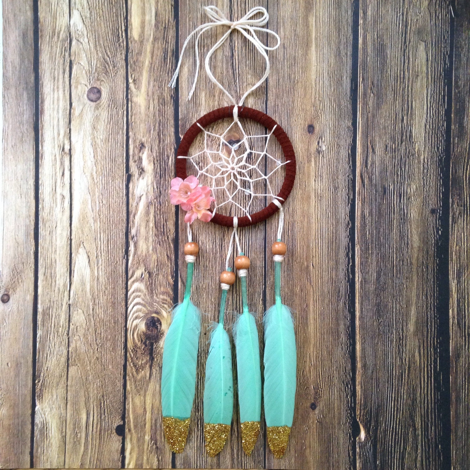 Pink and Mint Green 3 Dream Catcher Car Dream Catcher