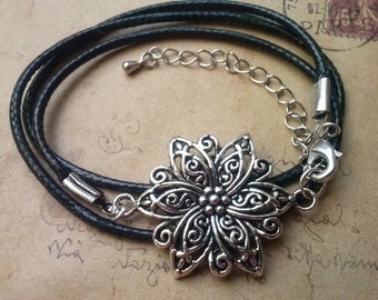 Flower bracelet, Bead Bracelet-black-