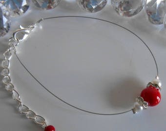 Wedding bracelet rhinestone and passion red and white beads