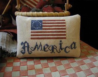 Primitive Cross Stitch Pattern AMERICA Pinkeep