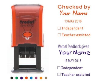 personalized name and date stamp custom checked by teacher name stamps, verbal feedback by stamp teacher gifts stamp