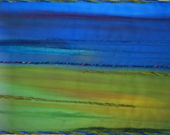 Meadow Landscape 2 Fiber Art Quilted Wall Hanging