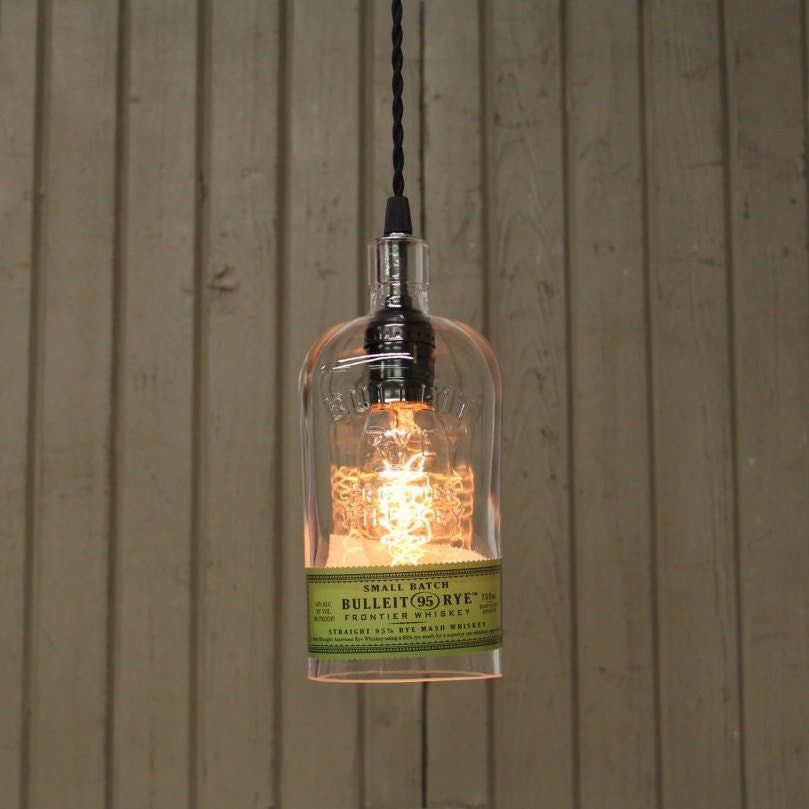 Bulleit Rye Bottle Pendant Light Upcycled Industrial Glass Zoom