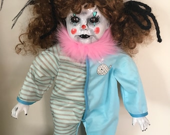 creepy clown doll, horror, Halloween prop,