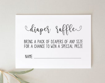 Printable Diaper Raffle Kit, Baby Shower Games, DIY Diaper Raffle Ticket and Sign, Instant Download, Calligraphy, Instant Download