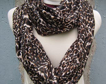 Animal Print Scarf - Leopard Print Scarf- Exotic Print Scarf - Brown Infinity Scarf - Brown and Black Infinity Scarf - Gifts for Her