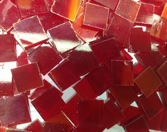 Cherry Red Wispy Stained Glass Mosaic Tile C9/O3