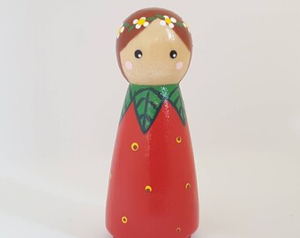 Wooden peg doll gnome tot strawberry girl