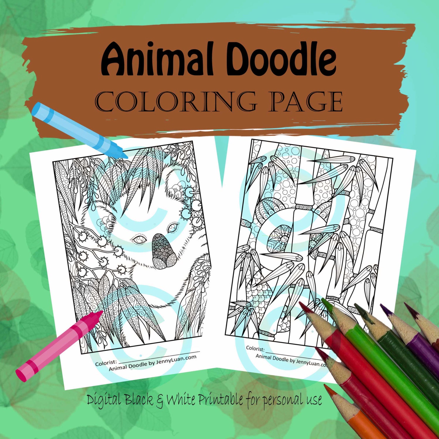 Animal Doodle Coloring Page For Adult Coloring Bear Pack Panda