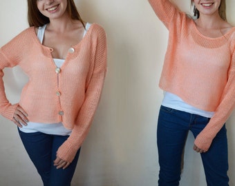 Open back sweater Knit cardigan Mohair cardigan Womens sweaters Coral sweater Womens sweaters Boho top Knit blouse Soft Warm