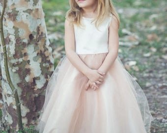 Elegant Satin and Tulle Flower Girl Dress