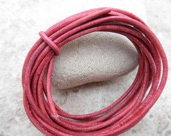 Natural Dye Cyclamen- 2mm Leather Cord - By the Yard