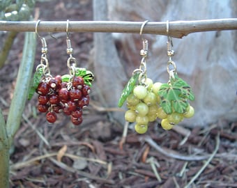 Sacred grapes cluster grapes earrings in tagua pearls by Allie/purple/cabernet/multicolor/green