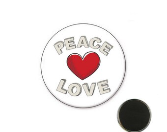 Magnet Peace Love Heart - 32 mm Magnet