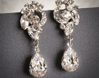 VALORA, Swarovski Crystal Bridal Earrings, Bridal Earrings, Vintage Style Wedding Dangle Earrings, Art Deco Bridal Earrings, Wedding Jewelry