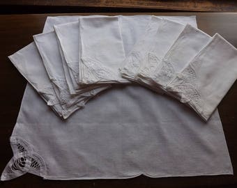 Vintage White Battenburg Lace Dinner Napkin Set ( 9 pieces)