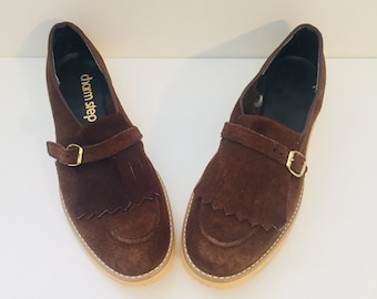 80s Brown Suede Shoes Loafers Flats Kiltie Fringe by Charm Step 7 37 unused
