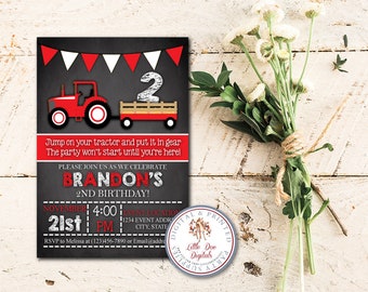 Personalized Red Tractor Birthday Party Invitation - Digital File or Printed Copies - Printable - Invitation - Invite 5x7 or 4x6 - Red White