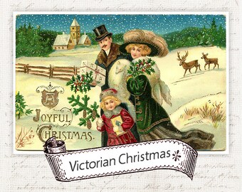 Digital Christmas Postcards - Antique Vintage Christmas Postcard - Victorian Christmas Card - Christmas Cards - INSTANT DOWNLOAD