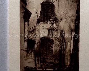Standard Oil Building NYC 1934 Joseph Pennell Art Print Vintage Lithograph Age of Steel Architecture History Home Office Wall Decor New York
